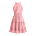 thumbnail image 2 of Lutiedan Girls Halter Neck Dress Sleeveless Ruffle Hem A-line Dress Knee Length Summer Elegant Swing Pleated Dress 5-14 Years, 2 of 7