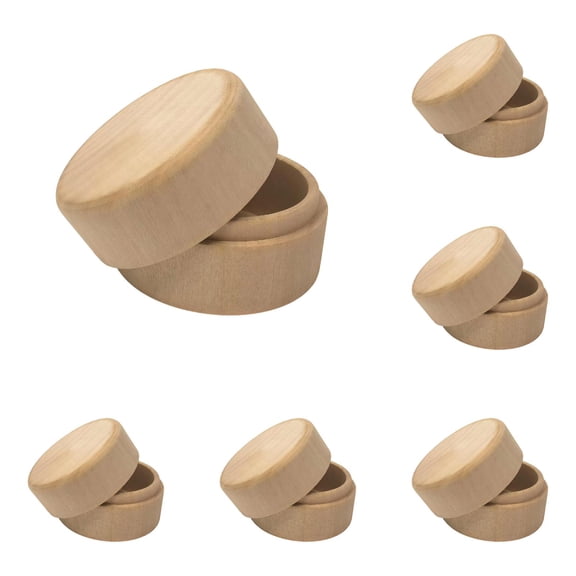 6 Pcs Mini Round Wooden Box 2 x 1.4 Inch, Small Wood Storage Container for Rings Jewelry Earrings Trinkets, DIY Craft Storage Case for Wedding Proposal Keepsake