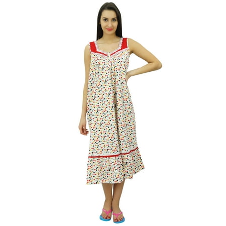 

Bimba Mid Calf Nightwear Cotton Sleepwear Sleeveless Nursing Night Gown Dress