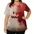thumbnail image 5 of WTOBBY Women's V-Neck Short Sleeve Workwear Top with Pockets and Side Slits, Featuring Bloody Halloween Print for Caregiver Uniforms and Nursing Apparel,Vermilion XL, 5 of 5