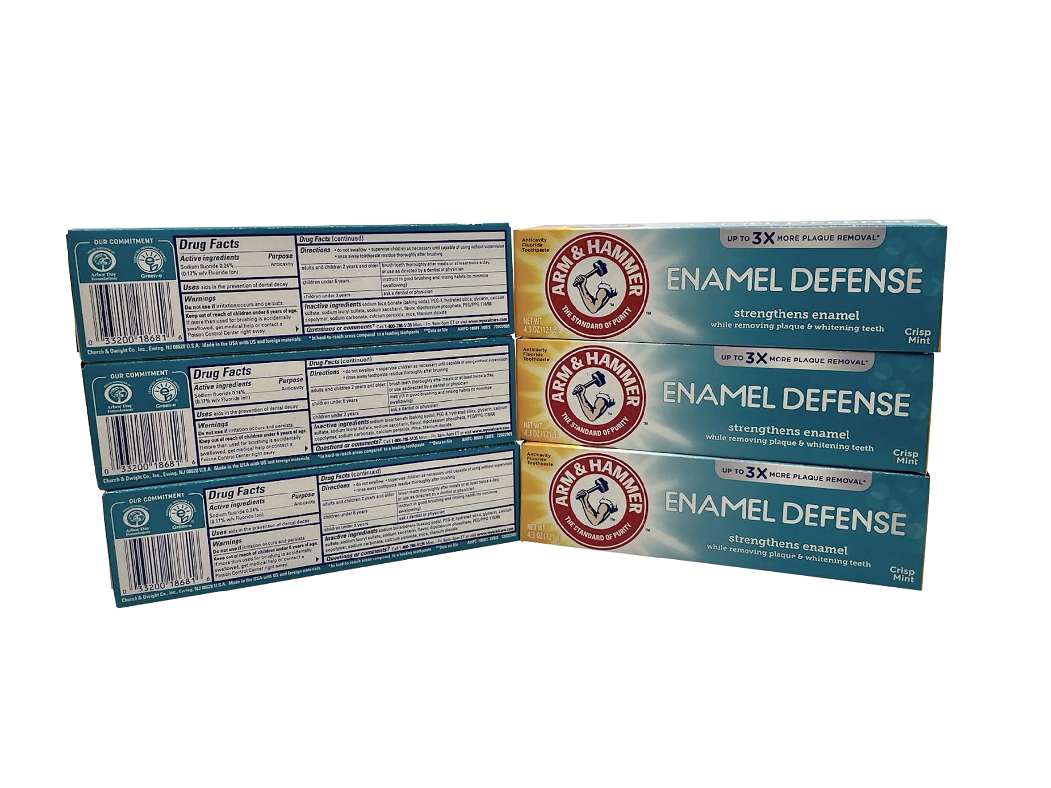 6 Pk ARM & HAMMER Enamel Defense Toothpaste 4.3oz Tube, Crisp Mint, Fluoride