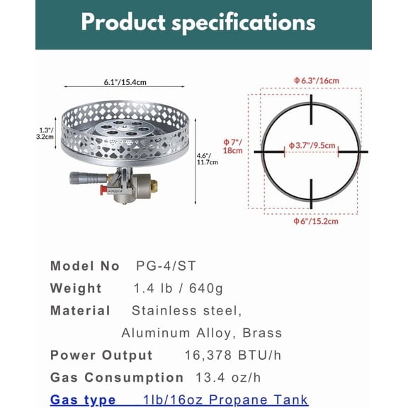 CAMPINGMOON Portable Propane Camping Canister Top Stove with Burner Grate Pot Stand PG-4/PG-4ST (Gas fuel not included)