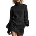 thumbnail image 2 of Female Long Sleeve Dress Mock Neck Slim Fit Bodycon Mini Dresses Black XS, 2 of 9
