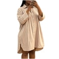 thumbnail image 3 of Zpzdpjkx Women's Striped Button Down Shirt Dress Loose 3/4 Sleeve Oversized Split Hem Casual Mini Dress, 3 of 9