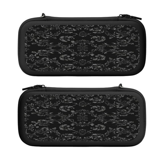 Black Vintage, Carrying Case For Nintendo Switch & OLED Version, Eva Lightweight Shockproof Protective Pouch Case for Game Console & Accessories with 10 Game Card Slot & Wristband, Black
