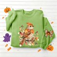 thumbnail image 5 of DeeHomeMo Women's Fall Sweatshirt, Long Sleeve Crewneck Pullover Top with Autumn Bird Leaves Graphic and Sleeve Bow Prints, Loose Sweatshirt for Thanksgiving Green,S, 5 of 5