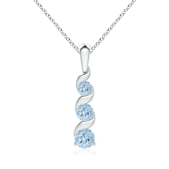 Angara Natural Aquamarine Necklace - Channel-Set Round Aquamarine Three Stone Journey Pendant in 925 Sterling Silver for Women