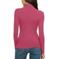 thumbnail image 5 of Rigardu Women Casual Solid Long Sleeve Mock Turtleneck Blouse Tops Slim Fit Stretchy Layer Tee Shirts Hot Pink + XL, 5 of 7