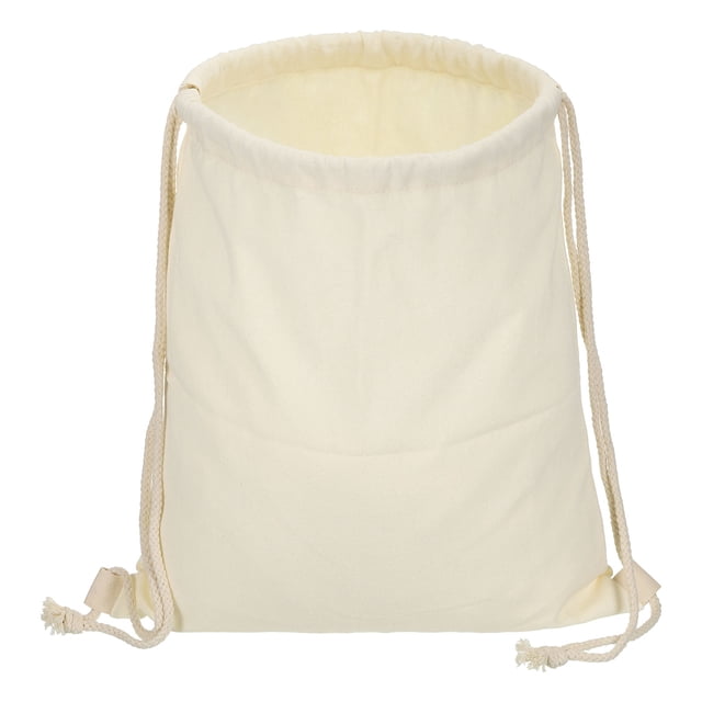 Unique Bargains Cotton Drawstring Bags Cotton Canvas Drawstring Backpack Foldable Sports Gym Bags Beige