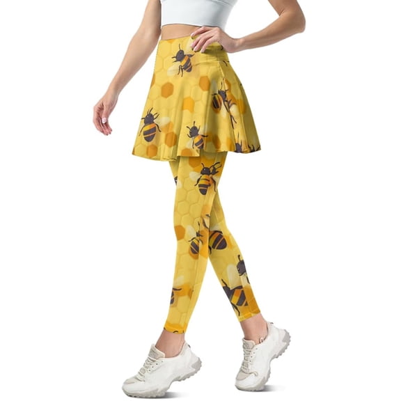 FUIALDOLG Cute Bee Women Athletic Skirt with Leggings Stretchy Tennis Skirt Yoga Running Golf Skirts with Pocket,Size XS