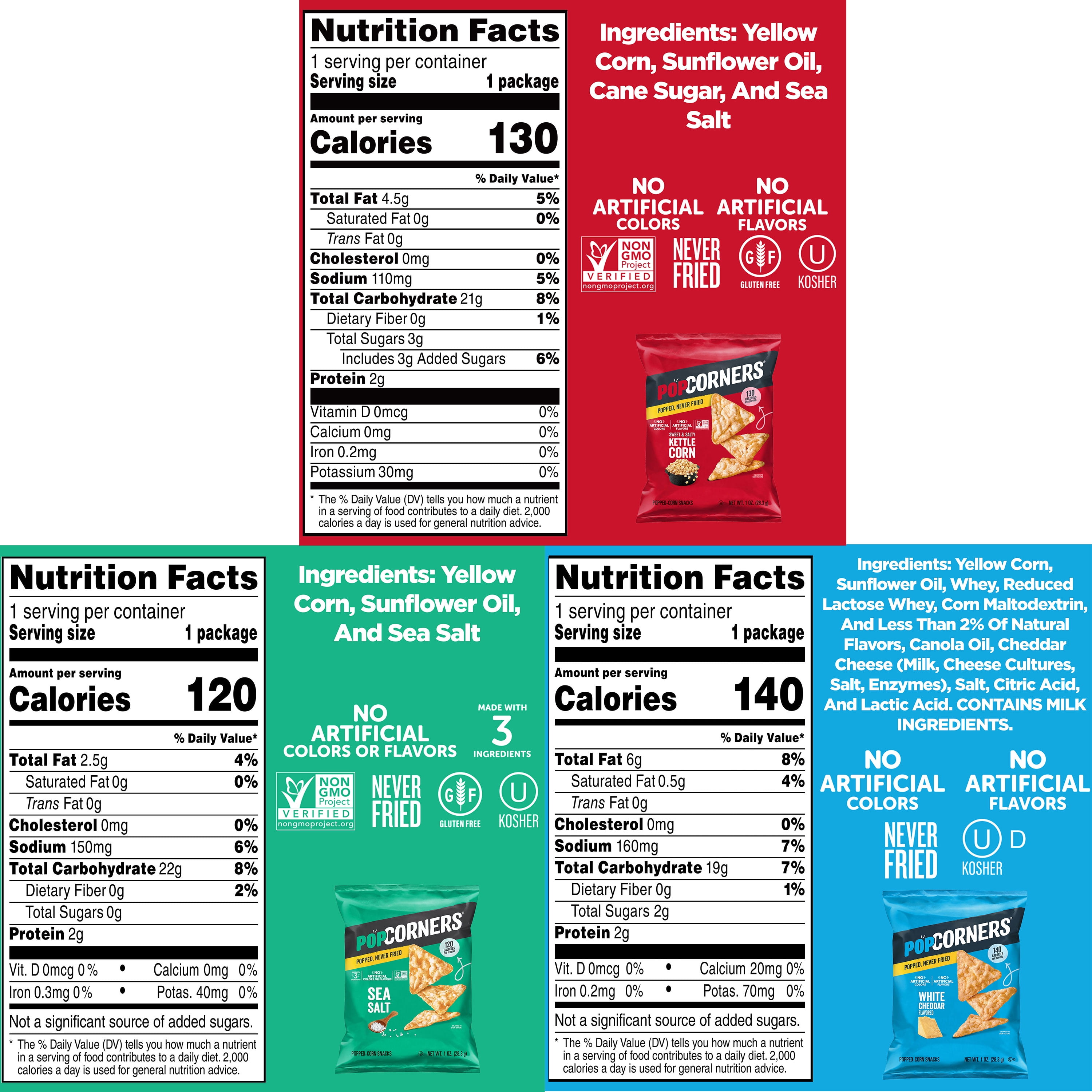 PopCorners Popped Corn Snacks, 3 Flavor Variety Pack Chips Gluten Free, 1oz 20 count