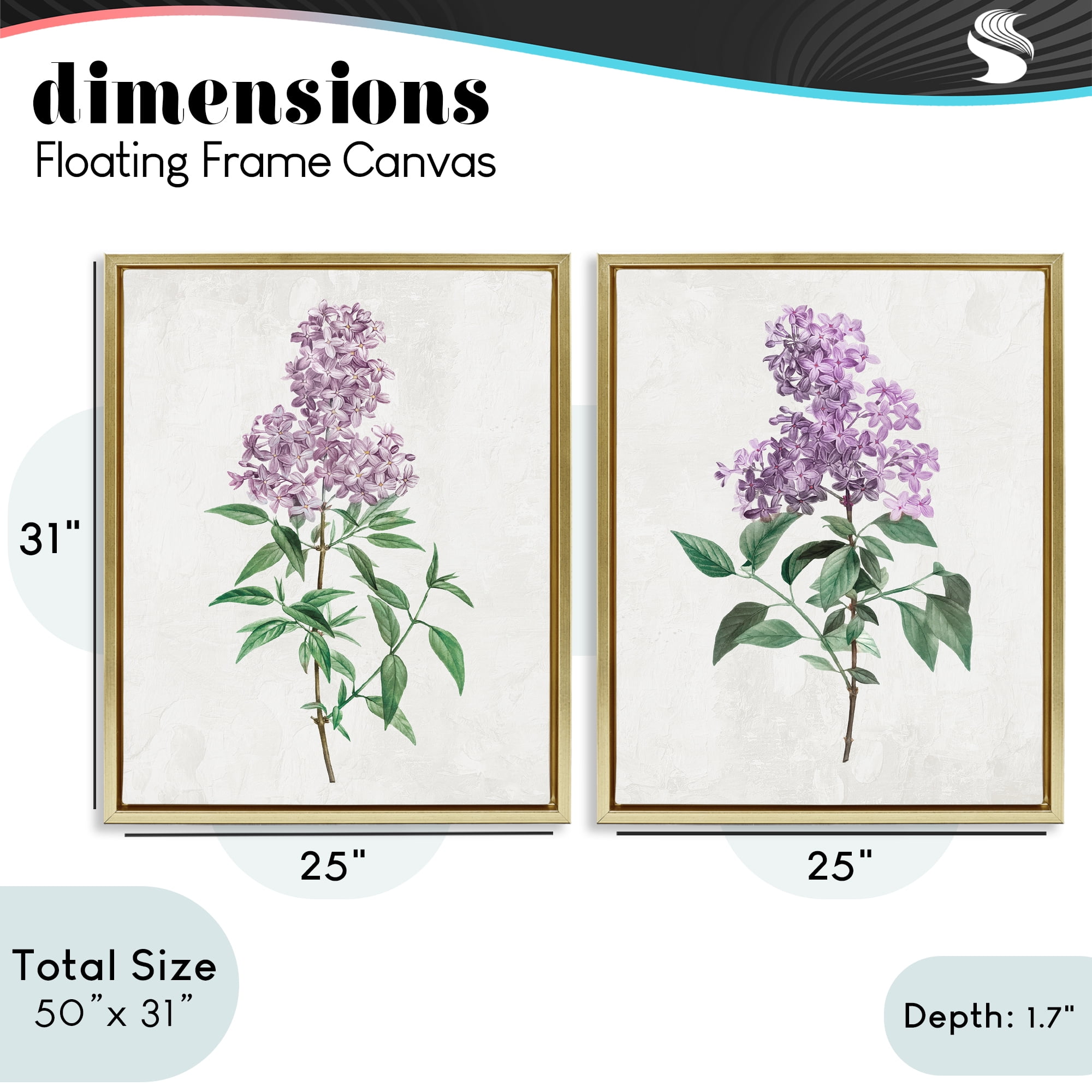 Stupell Industries Herbaceous Lilac Blooms 2 Piece Gold Framed Floater Canvas Set, design by Kim Allen