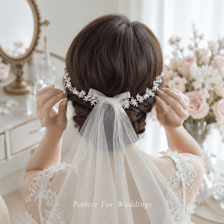 Pearl Rhinestone Bridal Headpiece Wedding Hair Band Crystal Bead and Pearl Headpiece for Wedding, Silver  main image 4