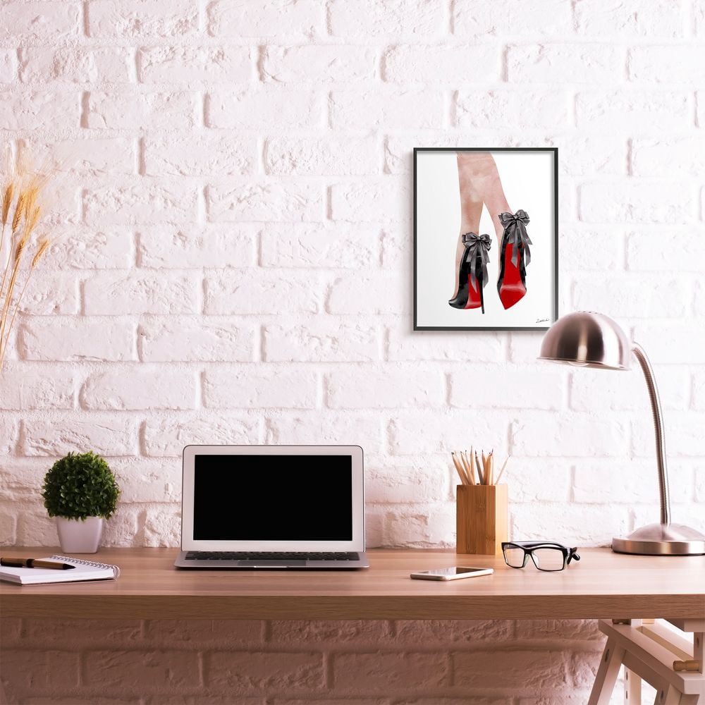 Stupell Industries Fashion Red Bottom Bow High Heels Shoes Shopping Framed Wall Art Design by Ziwei Li, 16" x 20", Black Framed