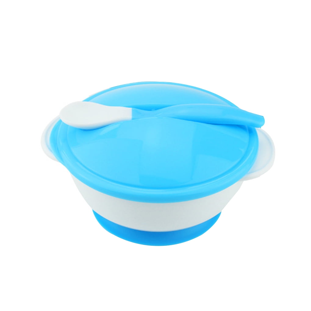 Baby Feeding Bowl with Sucker and Temperature Sensing Spoon Suction Cup