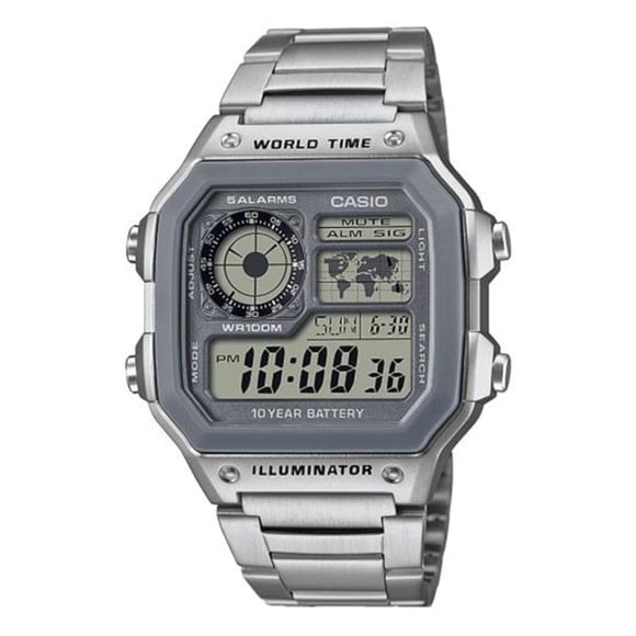 Reloj CASIO AE-1200WHD-7AVCF World Time 5 Alarmas-Acero plateado 45 mm Casio AE-1200WHD-7AVCF