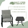 thumbnail image 5 of SOLAURA 3-Piece Outdoor Rocking Chairs Set, Black Iron Patio Furniture with Gray Thickened Cushion & Glass Coffee Table, 5 of 8