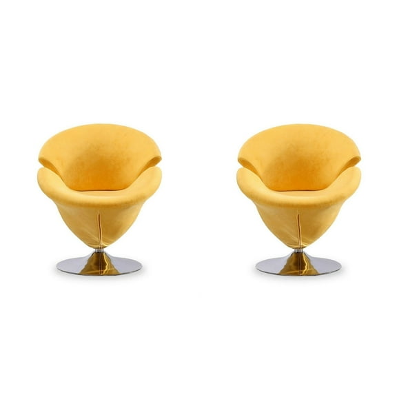 Manhattan Comfort Tulip Velvet Swivel Accent Chair in Yellow (Set of 2)