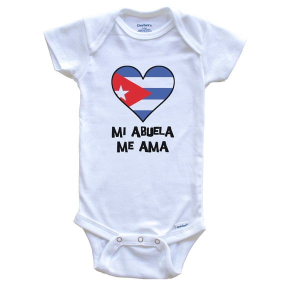 My Grandma Loves Me Spanish Language Cuba Flag Heart Baby Bodysuit - Mi abuela me ama, 0-3 Months White