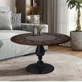 thumbnail image 3 of The Wooden Town Hand-Carved Solid Wood Coffee Table, 24"x24"x18" Burnt Finish Center Table with Black Aluminum Alloy Pillar Base for Living Room, 3 of 5
