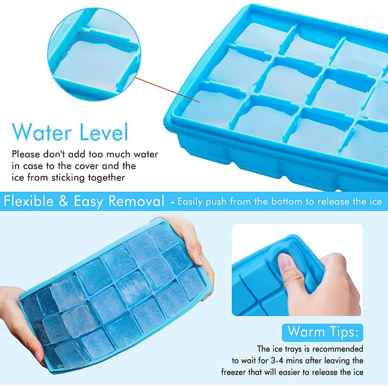 Torubia Silicone Ice Cube Trays with Lids for Freezer 2 Pack Mini 14 Cubes  per Tray Cocktail Whiskey Chocolate,Stackable and Dishwasher Safe, Ice Cube  Mold for Whiskey, Cocktails,Blue+Green 