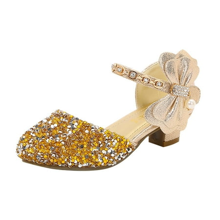 

MQLKF Girls Low Heeled Shoe Dress Shoes Rhinestone Bows Low Heel Princess Flower Wedding Party For Toddler Little Kid Casual Cute Lightweight Toddle Slippers Sandals