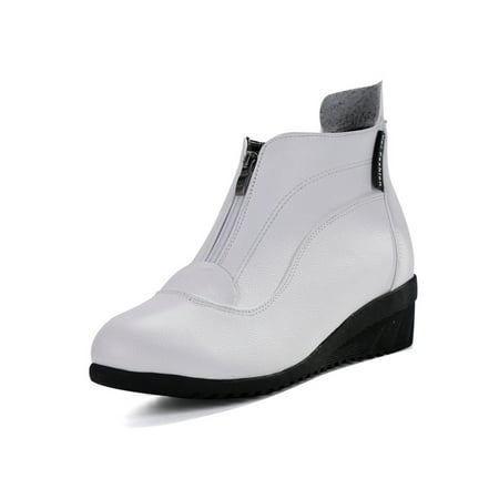 

SIMANLAN Women Comfort Booties Anti-Slip Chunky Short Bootie Driving Casual Mid Top Winter Shoes White 8.5