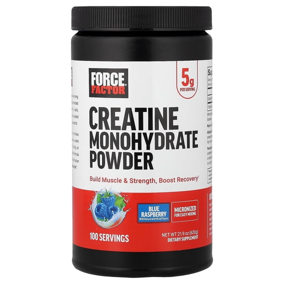 Force Factor Creatine Monohydrate Powder, Blue Raspberry, 21.9 oz (620 g)
