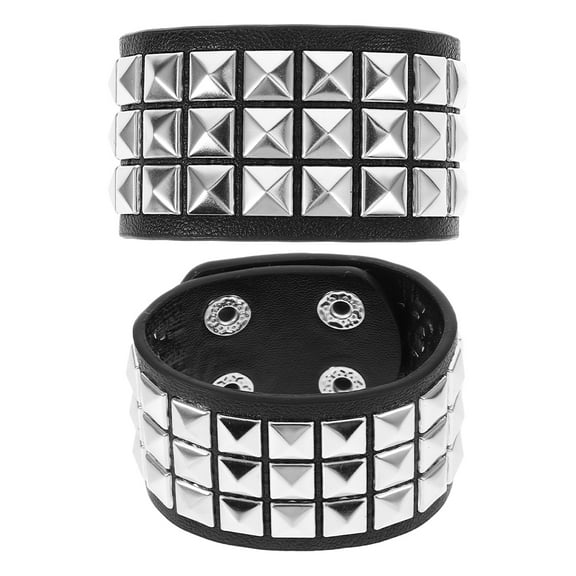GOOHOCHY Trendy Black PU Leather Spikes Sleeve Bracelet for Decoration Retro Punk Style Unisex