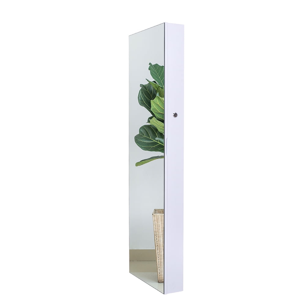 Kepooman 8-Layer Wall Mounted Acrylic Storage Mirror Cabinet, Modern Lockable Jewelry Armoire for Earrings Necklaces, White Kepooman 8-Layer Wall Mounted Acrylic Storage Mirror Cabinet, Modern Lockable Jewelry Armoire for Earrings Necklaces, White