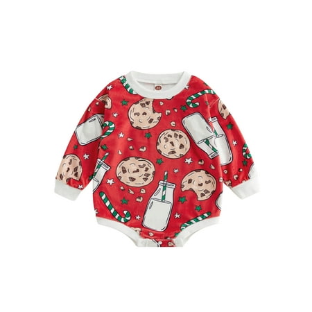 

Cevoerf Infant Baby Girl Boys Christmas Outfit - Oversized Xmas Cookie Print Romper Sweatshirt Christmas Clothes