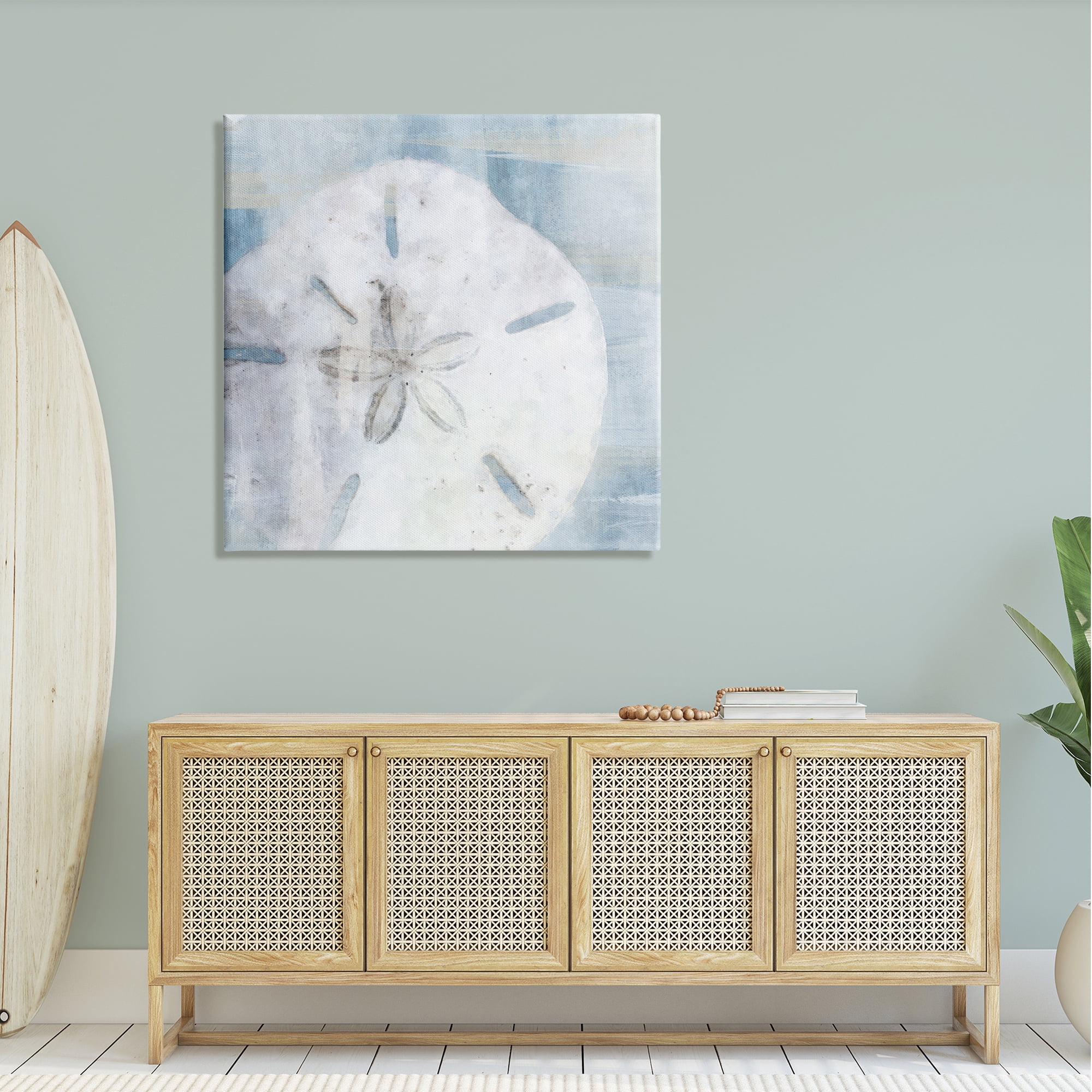 Stupell Pastel Blue Sand Dollar Seashell Landscape Painting Gallery Wrapped Canvas Print Wall Art