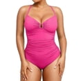 thumbnail image 2 of Womens Swimsuits Tummy Control Bathing Suit Slimming One Piece U-Ring Shapewear Swimwear with Ruched Waist Hot Pink S, 2 of 3