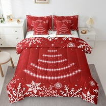 Manfei Snawflake 7-Piece Twin Bedding Sets,Merry Christmas Bedding Comforter Set,Red White Sheet Sets For Children,Super Cozy Room Decor Reversible