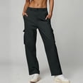 thumbnail image 2 of Elvqul with Pockets Pants for Women Dark Gray Cargo Trousers Casual Wide Leg High Waist Comfor Solid Womens Long Pants, 2 of 6