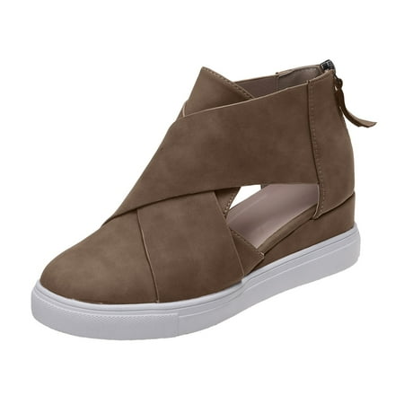 

Dyfzdhu Leisure Women s Summer Hollow Out Non Slip Wedges Round Toe Breathable Zipper Lazy Leather Shoes Sandals