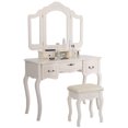 thumbnail image 2 of Costway Tri Folding Vintage White Vanity Makeup Dressing Table Set bathroom 5 Drawers &stool, 2 of 8