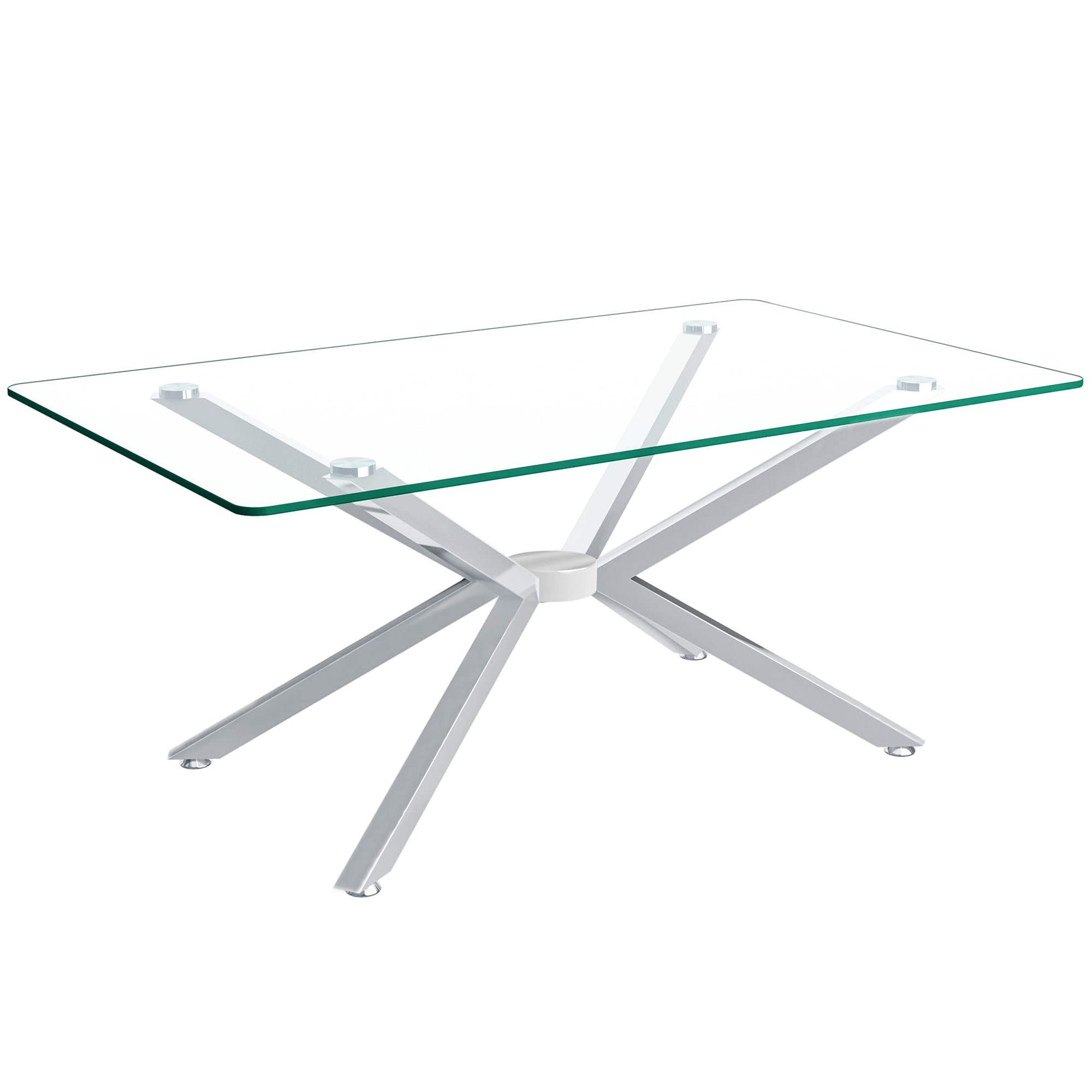 Euroco 39.37" Rectangular Clear Tempered Glass Coffee Table,Stylish Design with silver Metal Legs, Coffee Table for Living Room