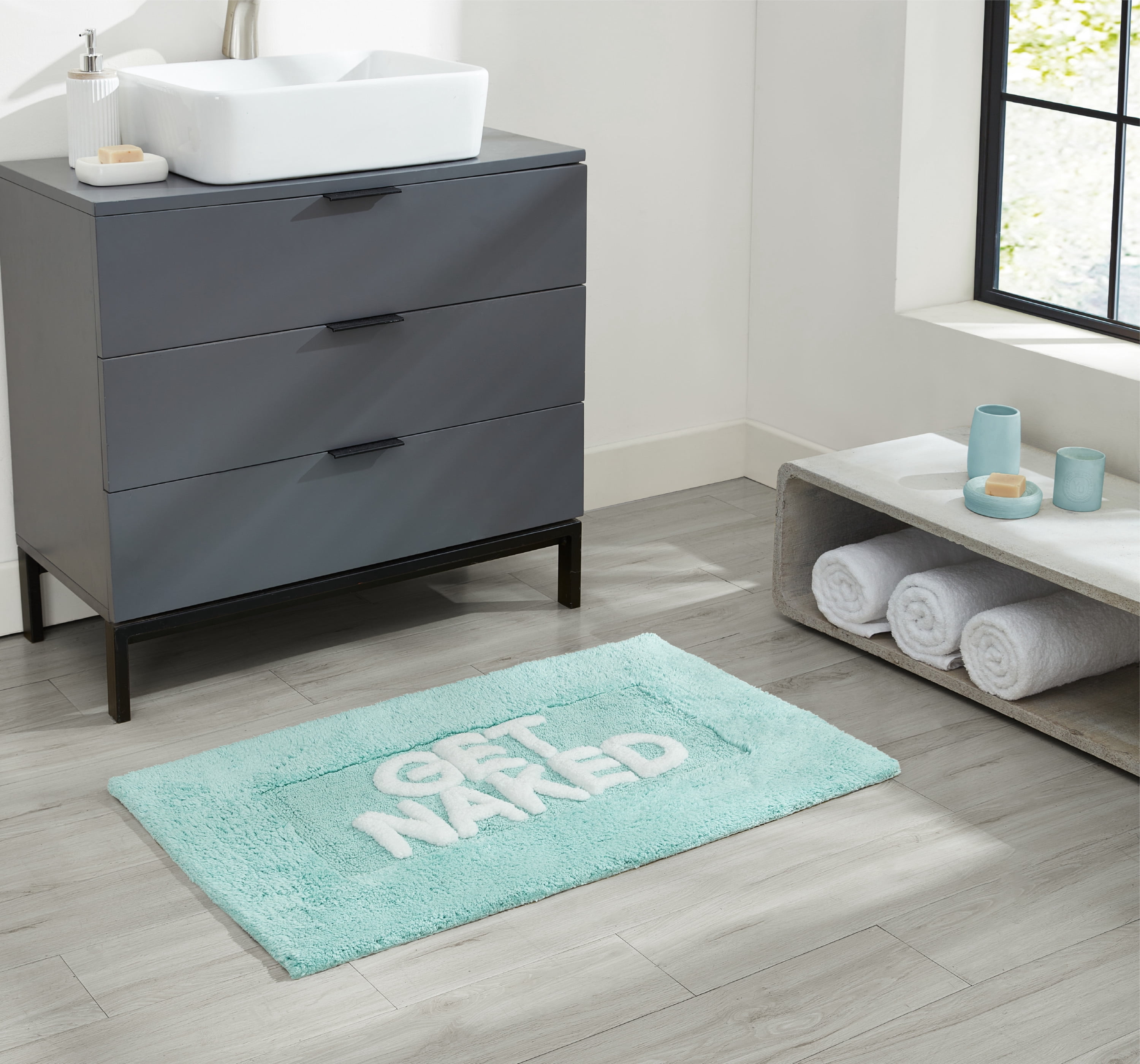 Jean Pierre "Get Naked" 21"x34" Cotton Bath Rug, Aqua