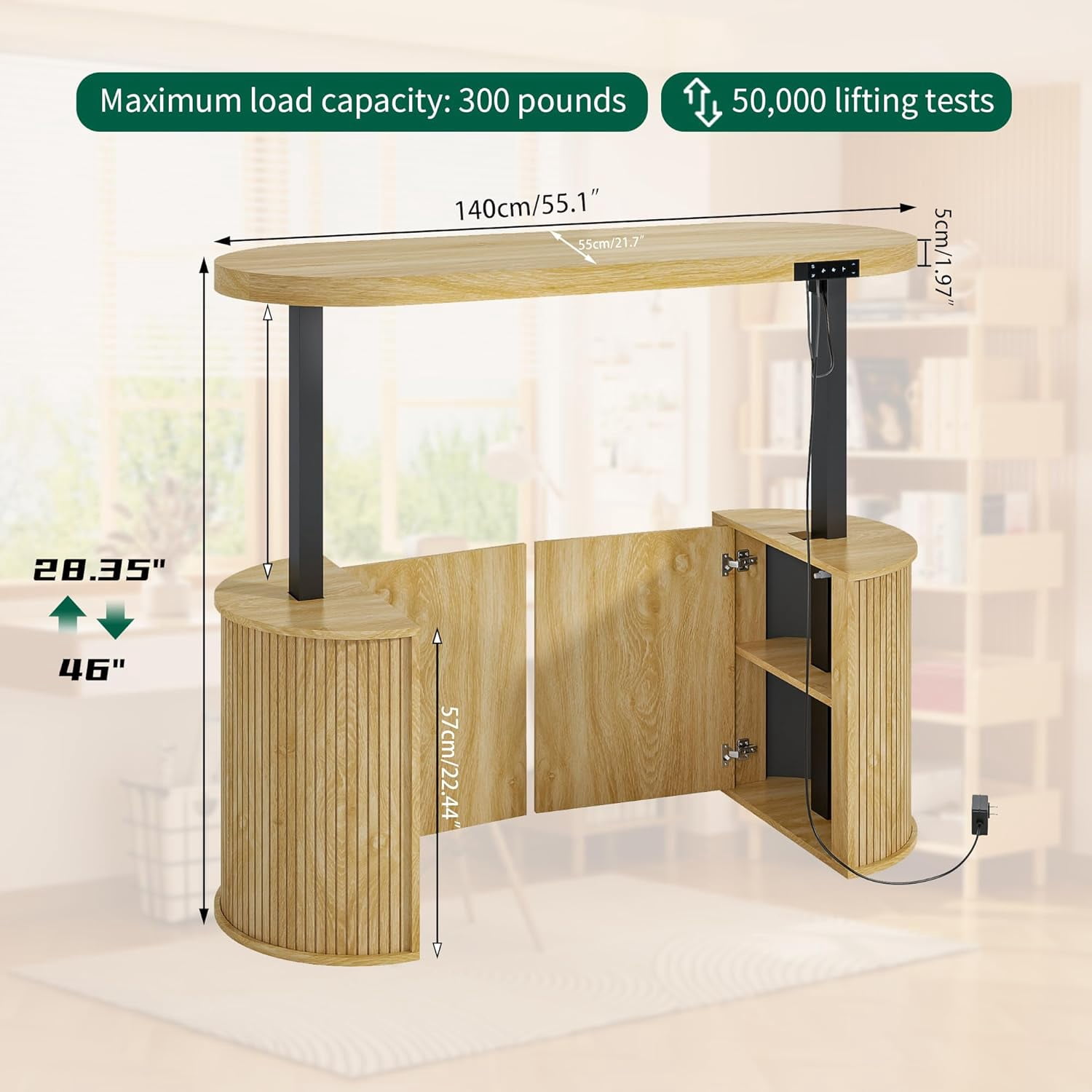 Modern Electric Standing Desk, Height Adjustable Computer Desk for Home Office, Laptop, Wood Color