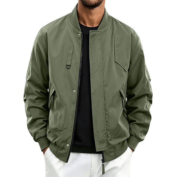 WIZUTIZ Men's Casual Jacket Solid Color Loose Breathable Zip Collar Long Sleeve Polyester Outerwear Relaxed Fit for Daily Commute Outdoor All-Season Wear Mens Fashion