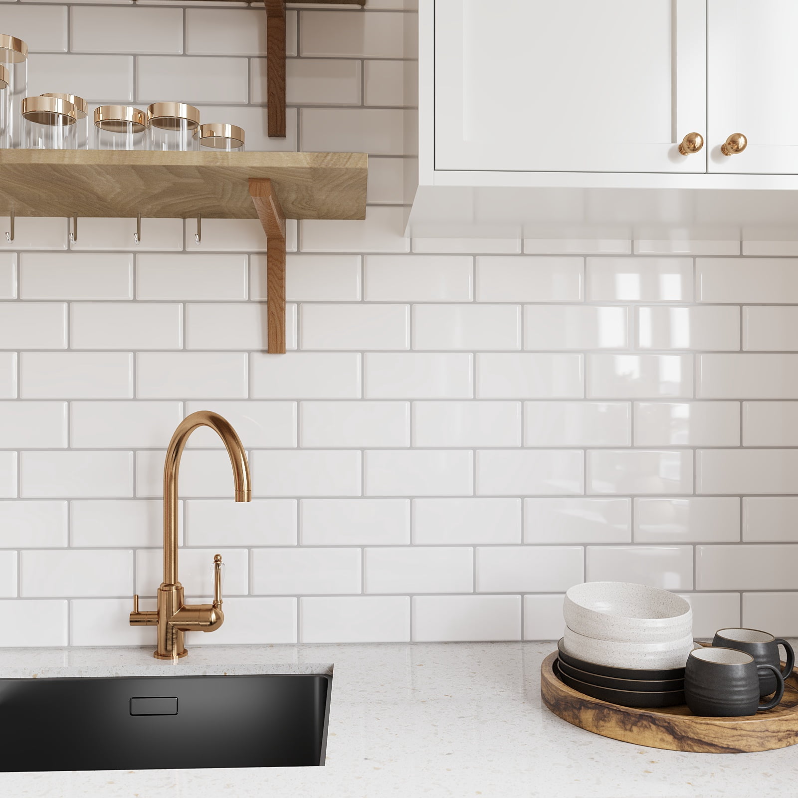 VEELIKE White Subway Peel and Stick Backsplash Tile for Kitchen 6 Sheets 12"x12"Waterproof Adhesive Backsplash Stick on Tile with Silver Grout Self Adhesive Wall Tiles for Bathroom Laundry Room