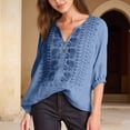 thumbnail image 5 of 3/4 Length Sleeve Womens Tops Spring Summer Casual Cotton Linen Lightweight V Neck Embroidered T Shirts Blouse, 5 of 6