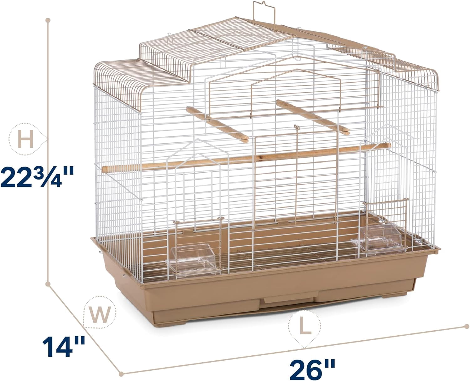 Barn Style Bird Cage - Ideal for Parakeets, Parrots, Lovebirds, Conures, Canaries, and Similarly Sized Birds, Wide Barn Style Design, Stand Alone Cage - Brown & White