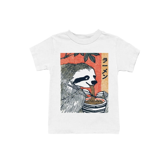 Ukiyo Block Print Sloth Ramen Art Youth's White T-shirt