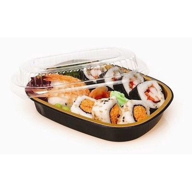 FULenQnu 1 12 lb Oblong Black & Gold Foil Pan TakeOut Container wClear