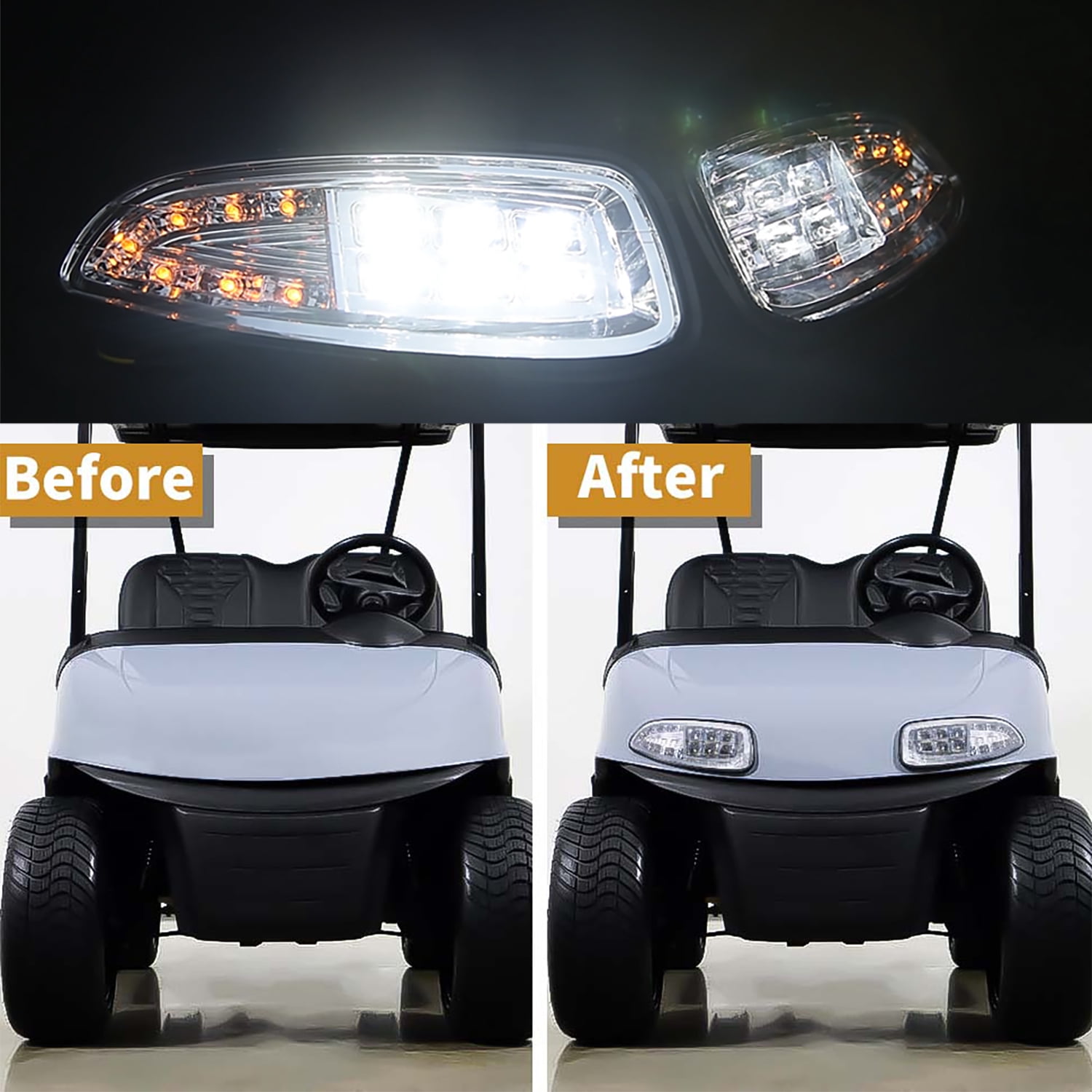 LED Headlight Kit for Golf Cart EZGO RXV (2008+) 12V Front Lights Replacement with 3-Pin Plug for Gas & Electric Models (RXV Only)