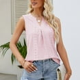 thumbnail image 6 of gakvbuo Summer Tank Tops For Women 2024 Eyelet Sleeveless V-Neck Hollow Out Tunic Tops Casual Pleated Tank Vests Blouses Shirts, 6 of 9