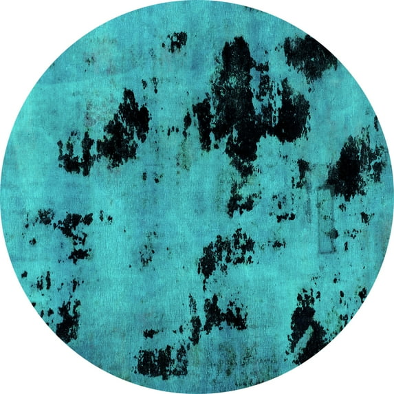 Ahgly Company Machine Washable Indoor Round Abstract Turquoise Blue Modern Area Rugs, 7' Round
