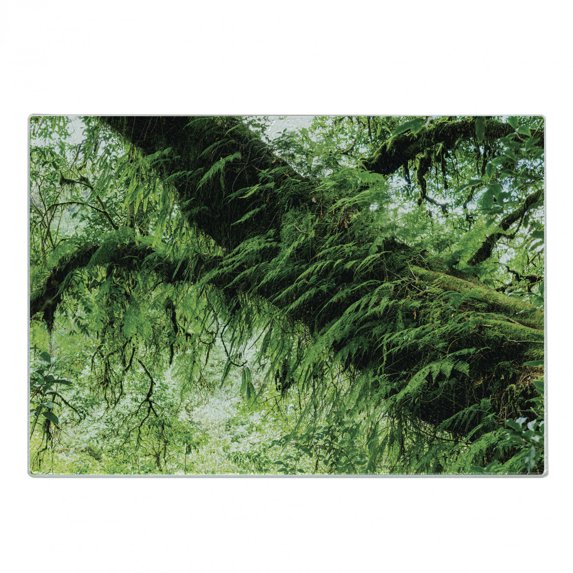 Rainforest Cutting Board, Idyllic Atmosphere in Tropical Jungle on Springtime Natural Relaxation Theme, Decorative Tempered Glass Cutting and Serving Board, Small Size, Green Brown, by Ambesonne